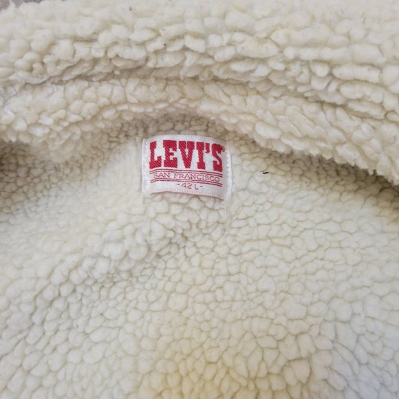 Levi’s Vintage 1980s Trucker Sherpa Jean Denim Jacket Made in USA Size 42 L - Picture 12 of 16